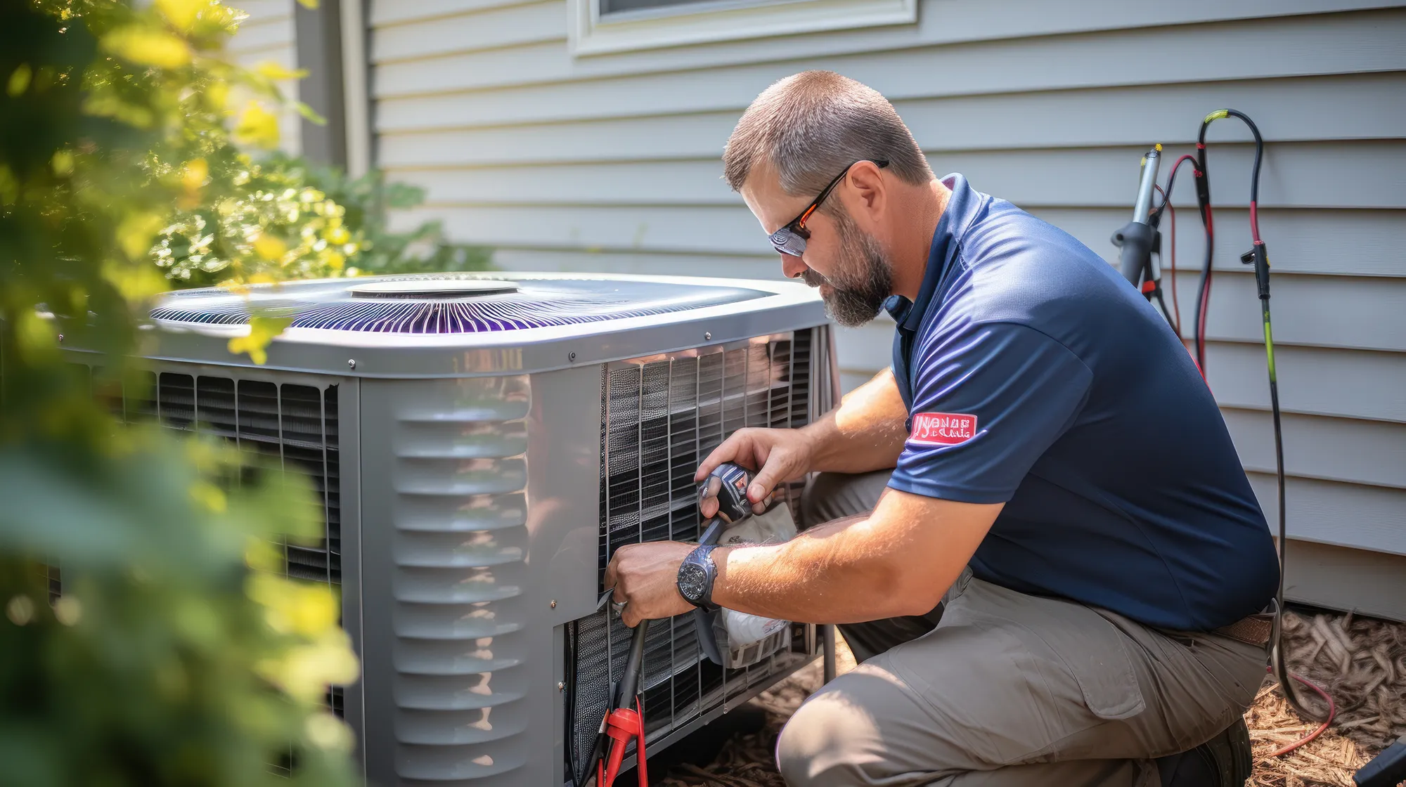 hvac technician servicing air conditioning unit